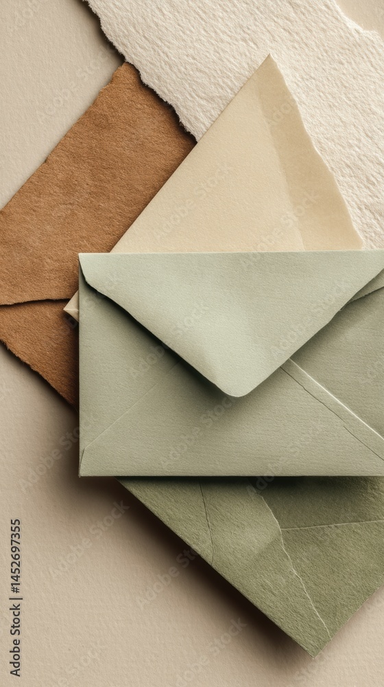 Poster minimalist communication aesthetics soft earth-toned envelope design for digital marketing, sustaina