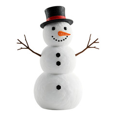 Snowman waving with a cheerful expression and black hat