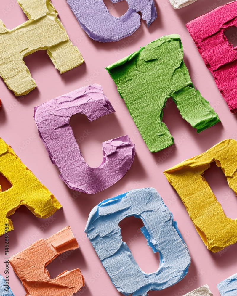 Poster textural typography dimensional letter mosaic in pastel palette - creative design trends for digital