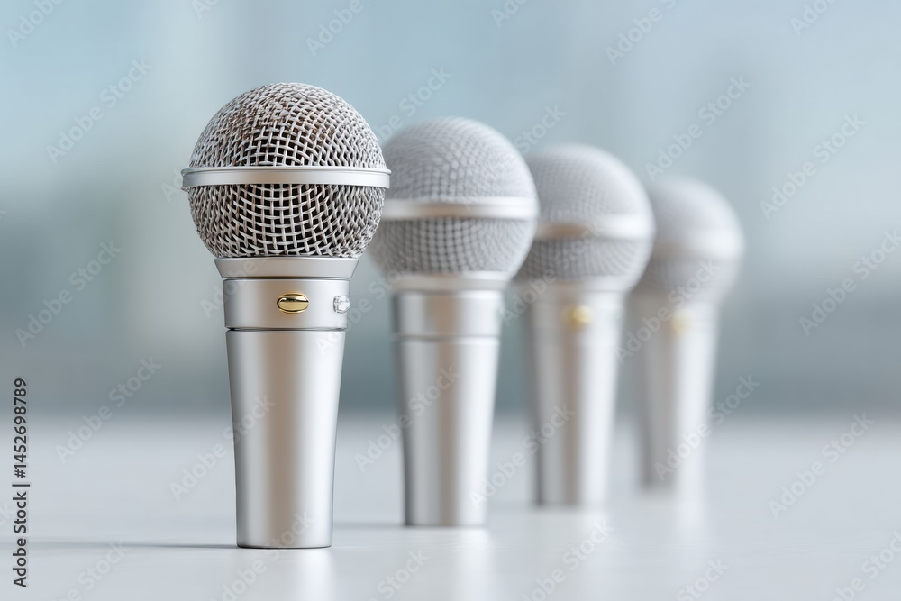 Poster sleek professional vocal communication dynamic metallic microphones showcase innovation in corporate