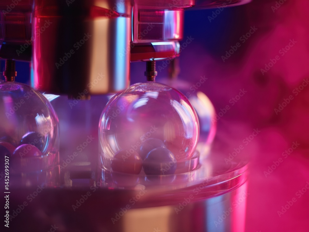 Fototapete cyberpunk lottery mechanics high-tech chance visualization with luminescent transparent spheres - cu