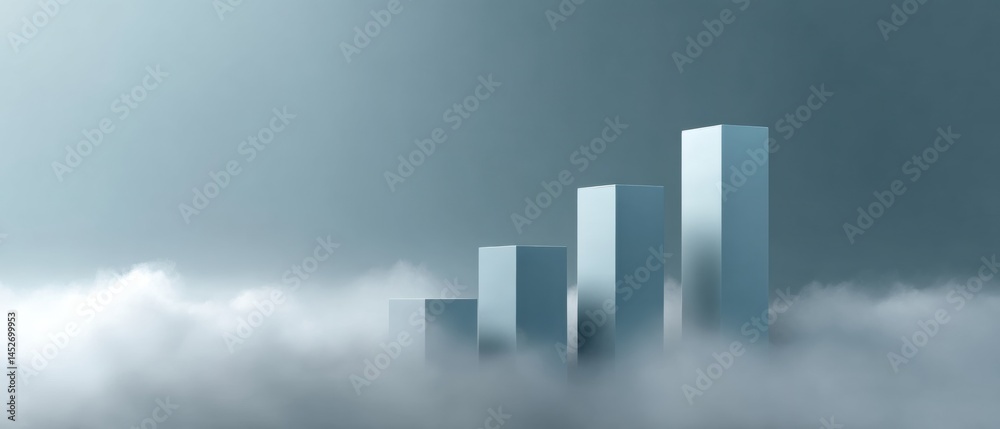 Poster future-forward financial growth visualization minimalist quarterly performance charts emerging throu