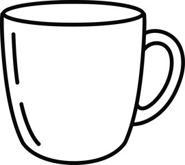 Mug: A simple line art image features a blank, sleek, and functional ceramic mug, embodying the essential form of a vessel designed for warm beverages.