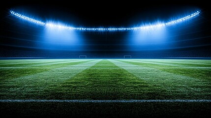 Illuminated soccer stadium at night