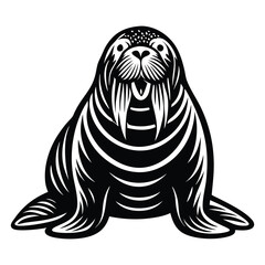 Vector illustration of walrus isolated on white background, Monochrome Walrus Sitting on the Ground