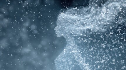 Fototapeta premium Abstract Silhouette of Woman Formed by Snowflakes on a Winter Night
