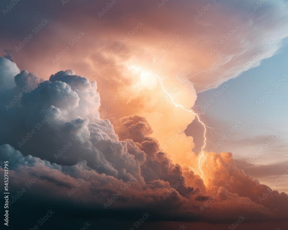 Poster climate crisis visualization dramatic thunderstorm cloudscape capturing atmospheric intensity and ex
