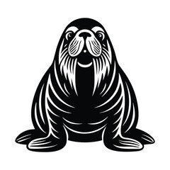 Vector illustration of walrus isolated on white background, Monochrome Walrus Sitting on the Ground