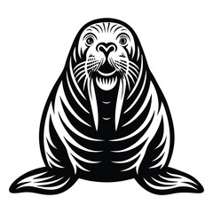 Vector illustration of walrus isolated on white background, Monochrome Walrus Sitting on the Ground