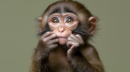 Curious monkey observes surroundings with keen interest in tranquil setting