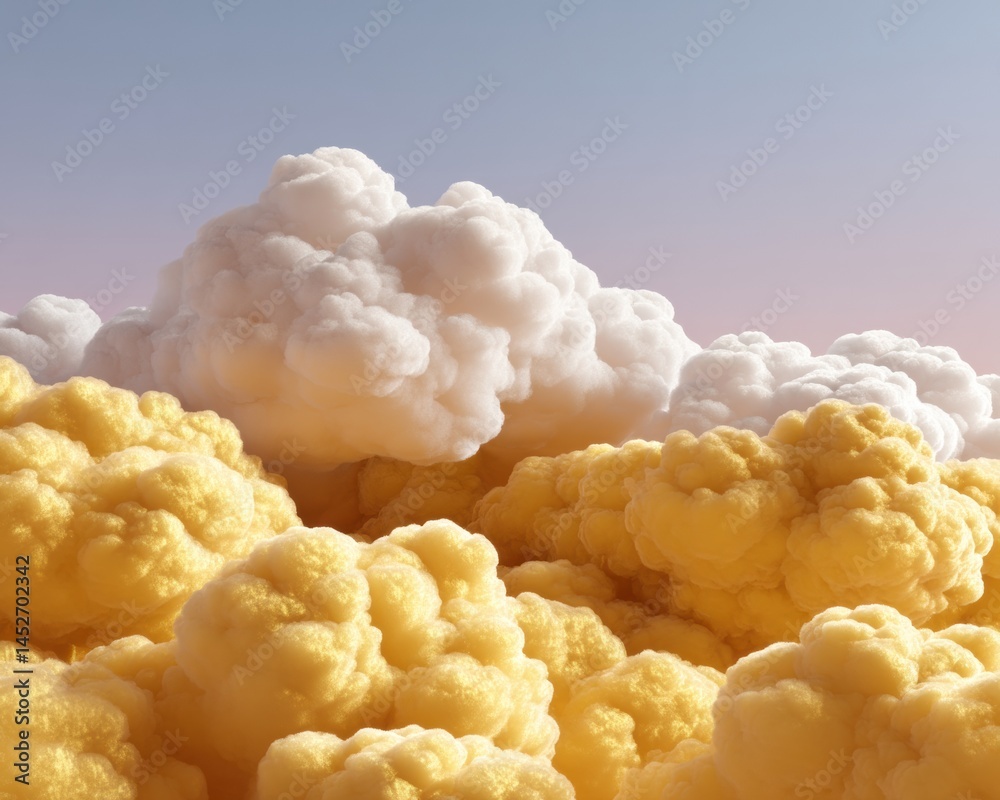 Aufkleber Ethereal Cloud Dreamscape Soft Pastel Gradient Sky with Textured Volumetric Clouds - Serene Digital Backdrop for Creative Visualization and Mindful Content Design