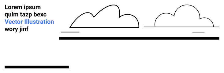Abstract minimalist design featuring outlined clouds, horizontal lines, and placeholder text. Ideal for branding, web design, headers, posters, banners, presentations and simple landing page