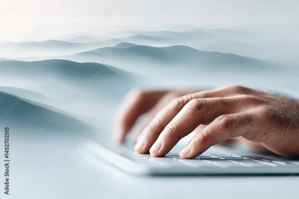 Aufkleber minimalist digital workspace ethereal landscape meets ergonomic productivity, blending zen-inspired 