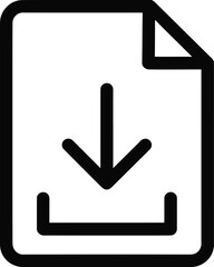 Download Icon: A clean, minimalist illustration depicting a document with a downward arrow, indicating the action of downloading and retrieving a digital file or document.