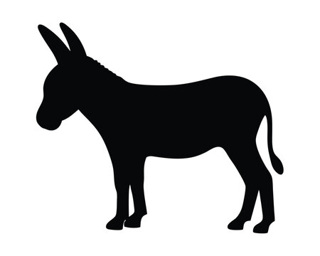 Vector silhouette of a donkey standing isolated on a white background