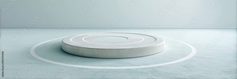 Poster minimalist podium showcase sleek circular platform in soft monochrome, embodying contemporary design