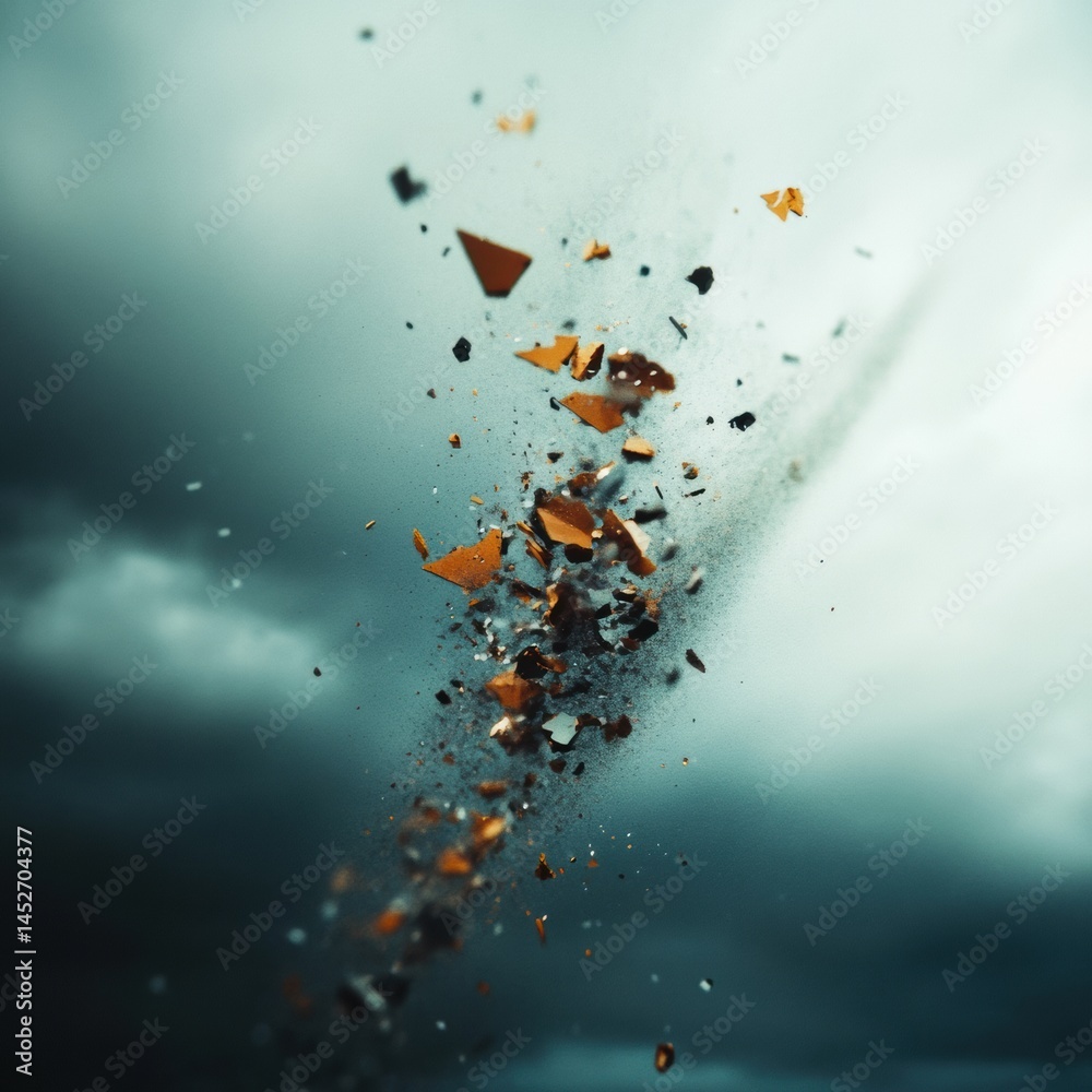 Poster Quantum Deconstruction Moody Abstract Explosion of Textural Fragments Capturing Digital-Age Fragmentation and Dynamic Transformation in High-Resolution Cinematic Style