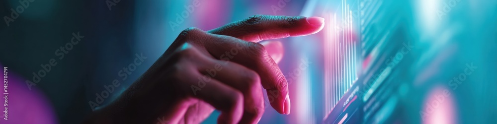 Poster Cyberpunk SEO Analytics Immersive Digital Marketing Interface with Neon Gradient Data Visualization - Millennial Tech Professional Optimizing Search Performance