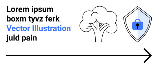 Tree symbolizes sustainability, shield with lock represents security, arrow for future progress. Ideal for environment, security, progress, technology, growth, business flat landing page banner