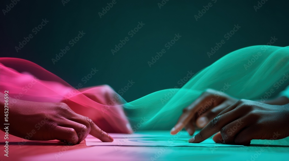 Poster Synergetic Workflow Multidimensional Collaboration Visualized Through Dynamic Chromatic Interaction of Professional Hands in Innovative Digital Workspace