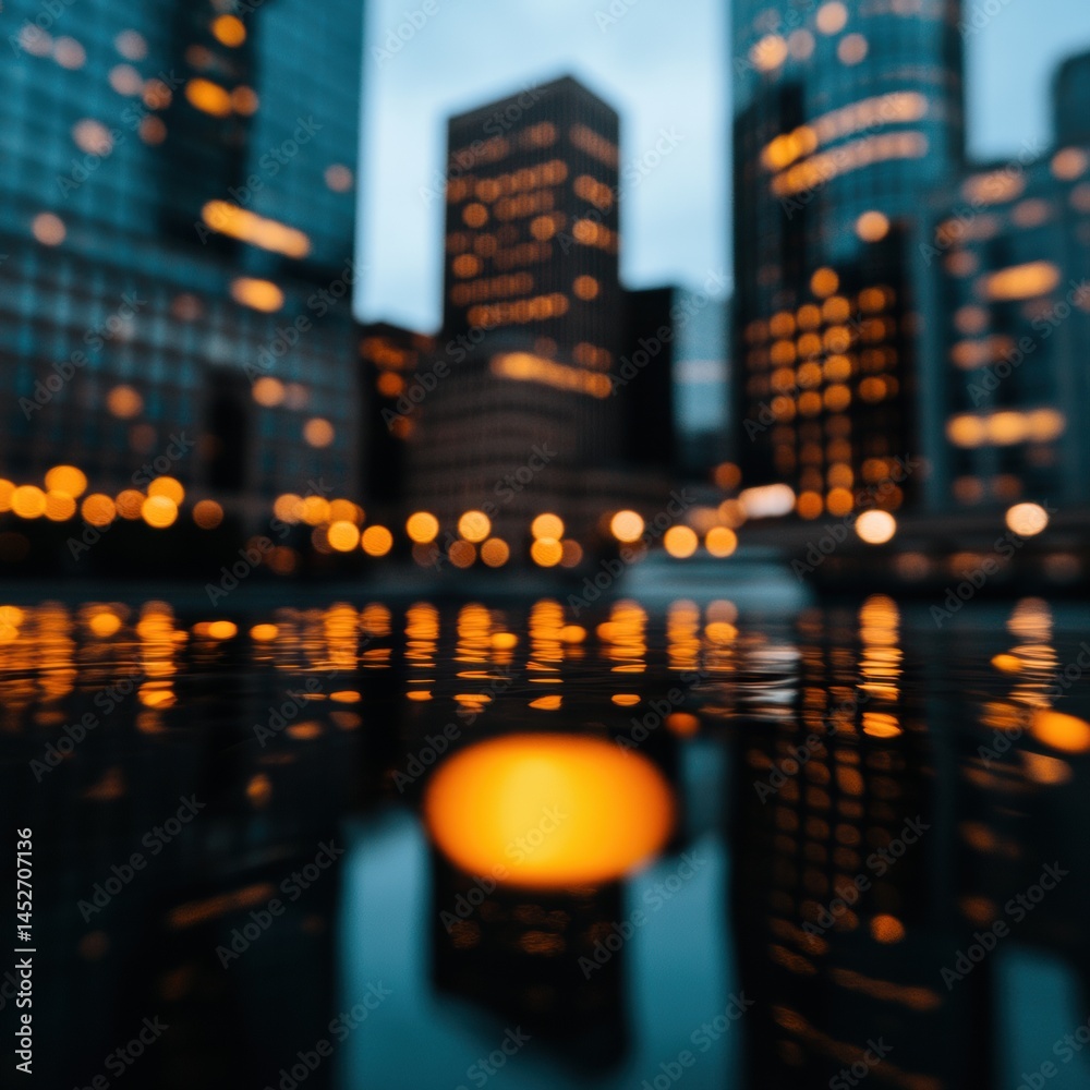 Poster luminous urban horizon immersive financial district cityscape with ethereal bokeh - next-gen busines