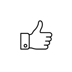 simple thumbs up icon in black outline, minimalist design for approval 