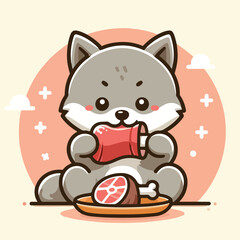 vector image of cute wolf eating meat