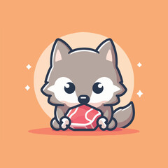 vector image of cute wolf eating meat