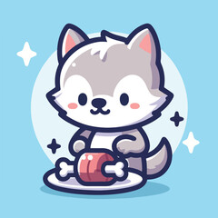 vector image of cute wolf eating meat
