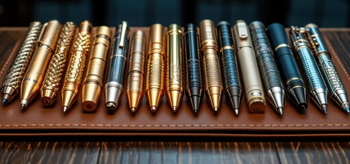 Naklejka premium Collection of Exquisite Luxury Pens: A Showcase of Writing Instruments
