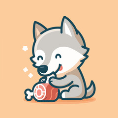 vector image of cute wolf eating meat