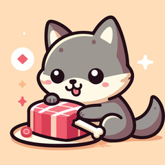 vector image of cute wolf eating meat