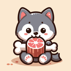 vector image of cute wolf eating meat