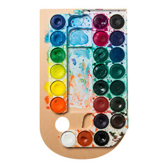 Circular watercolor paint palette with vibrant color range