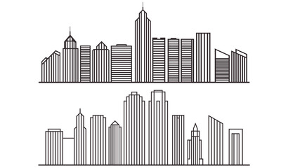 Minimal Line Art City Skyline Vector Set  Modern Skyscrapers Illustration in Thin Stroke Style