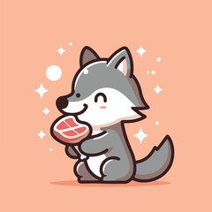 vector image of cute wolf eating meat