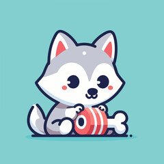 vector image of cute wolf eating meat