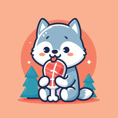 vector image of cute wolf eating meat