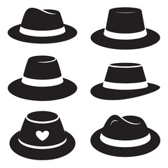 set of black line art outline various father's day hat vector illustration
