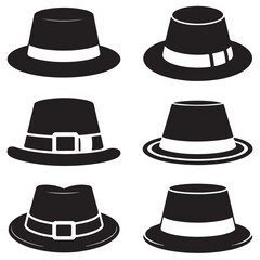 set of black line art outline various father's day hat vector illustration