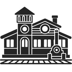 Obraz premium Railroad Station icon silhouette vector illustration