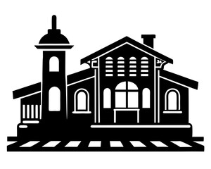 Railroad Station silhouette vector illustration