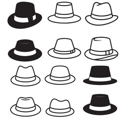 set of black line art outline various father's day hat vector illustration