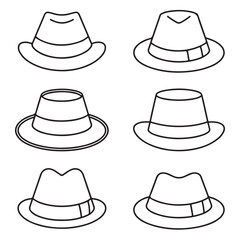 set of black line art outline various father's day hat vector illustration