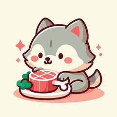 vector image of cute wolf eating meat