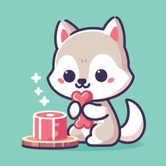 vector image of cute wolf eating meat