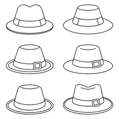 set of black line art outline various father's day hat vector illustration