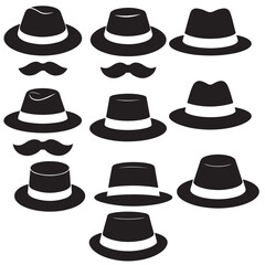 set of black line art outline various father's day hat vector illustration