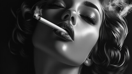 Obraz premium Retro Woman with Cigarette in Black and White