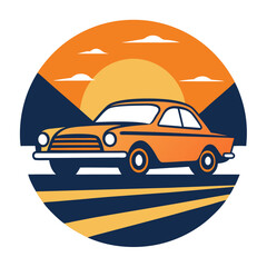 Retro Car on Road SVG – Vintage Background Vector Illustration

